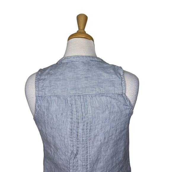 FAHERTY Isha 100% Linen Mini Dress Blue White Mini Stripe Sleeveless Size Small - Picture 6 of 9